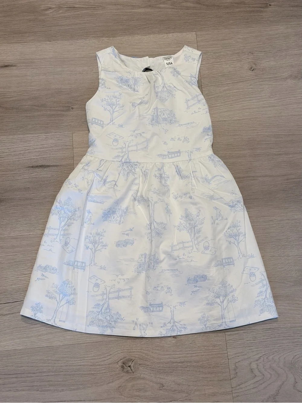 Carter's White Dress with Light Blue Scenic Print - Girls (5/5A)